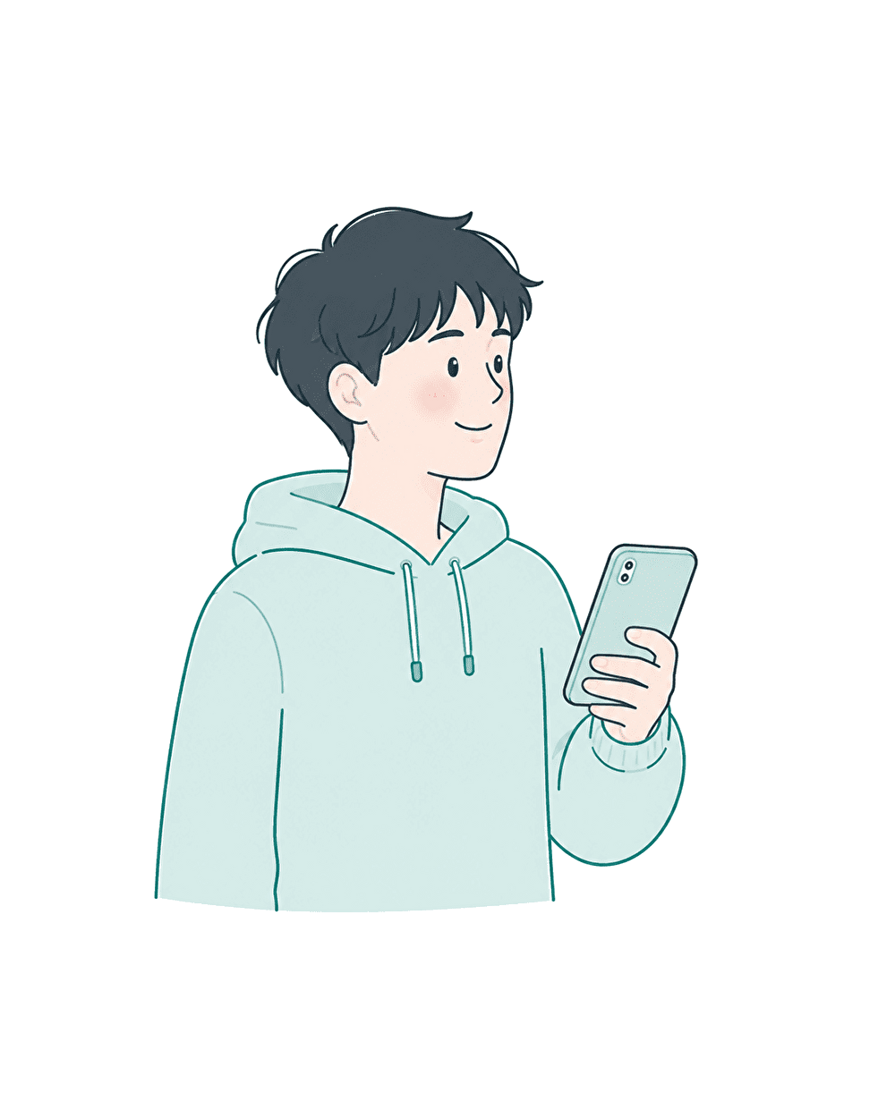 スマホを持つ学習者のイラスト